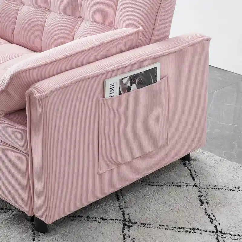 Beige / Pink / Orange / Grey Corduroy Loveseat Sofa Bed with Adjustable Back, 2-Seater