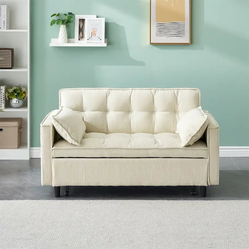 Beige / Pink / Orange / Grey Corduroy Loveseat Sofa Bed with Adjustable Back, 2-Seater