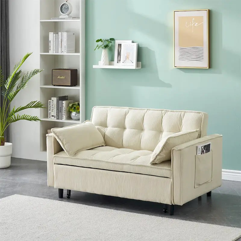 Beige / Pink / Orange / Grey Corduroy Loveseat Sofa Bed with Adjustable Back, 2-Seater