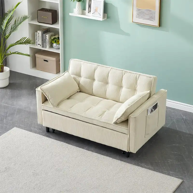 Beige / Pink / Orange / Grey Corduroy Loveseat Sofa Bed with Adjustable Back, 2-Seater