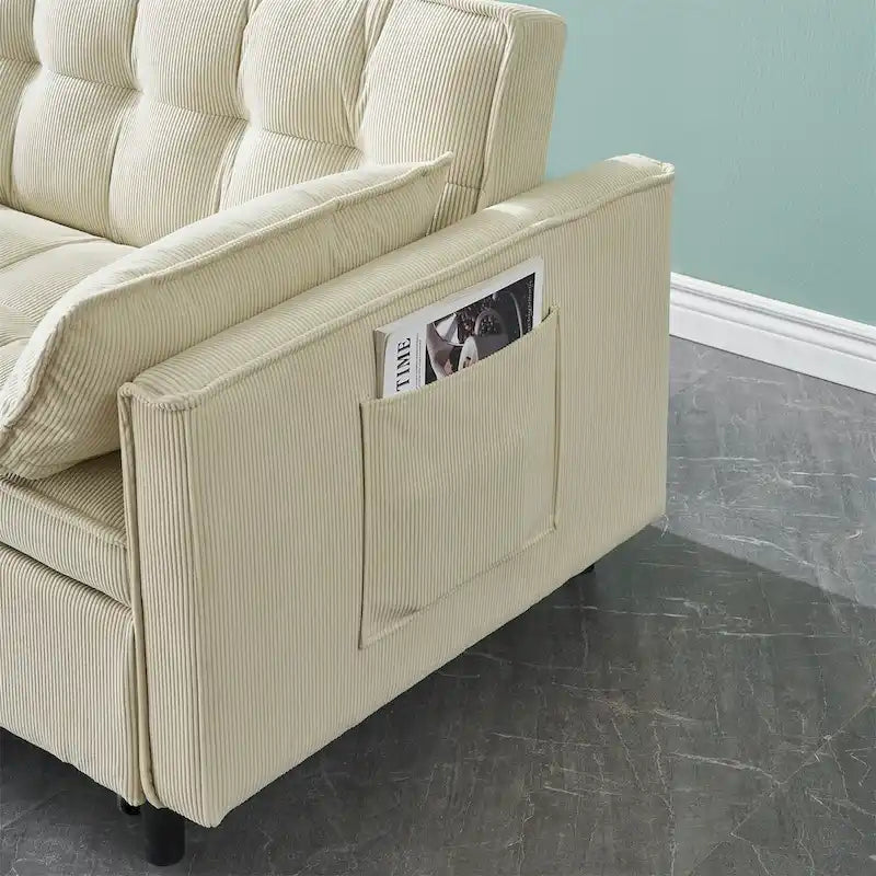 Beige / Pink / Orange / Grey Corduroy Loveseat Sofa Bed with Adjustable Back, 2-Seater