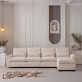 Beige L-Shaped Chenille Sectional Sofa with Reversible Ottoman, Seats 4+