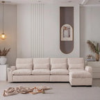 Beige L-Shaped Chenille Sectional Sofa with Reversible Ottoman, Seats 4+