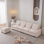 Beige L-Shaped Chenille Sectional Sofa with Reversible Ottoman, Seats 4+