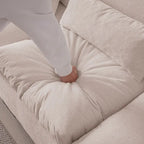 Beige L-Shaped Chenille Sectional Sofa with Reversible Ottoman, Seats 4+