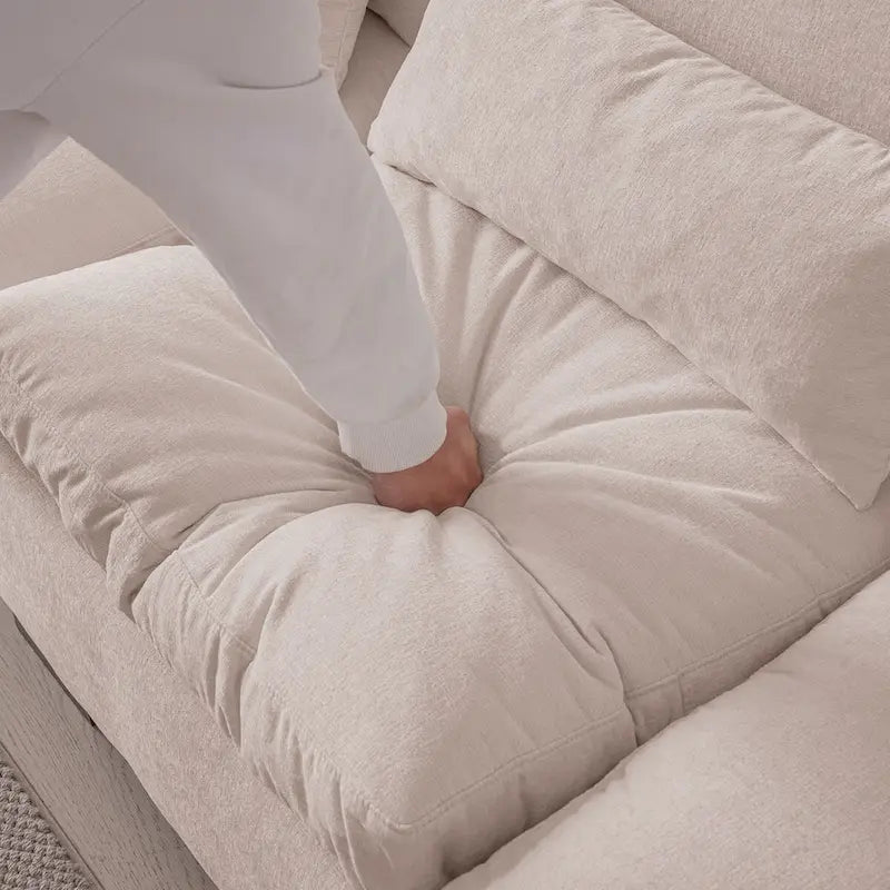 Beige L-Shaped Chenille Sectional Sofa with Reversible Ottoman, Seats 4+