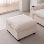 Beige L-Shaped Chenille Sectional Sofa with Reversible Ottoman, Seats 4+