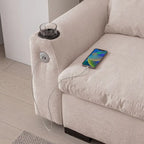 Beige L-Shaped Chenille Sectional Sofa with Reversible Ottoman, Seats 4+