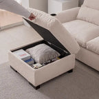 Beige L-Shaped Chenille Sectional Sofa with Reversible Ottoman, Seats 4+