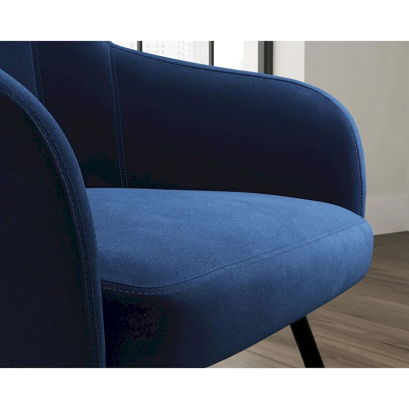 Dark Blue Velvet Accent Chair – Single Seat, Black Metal Legs