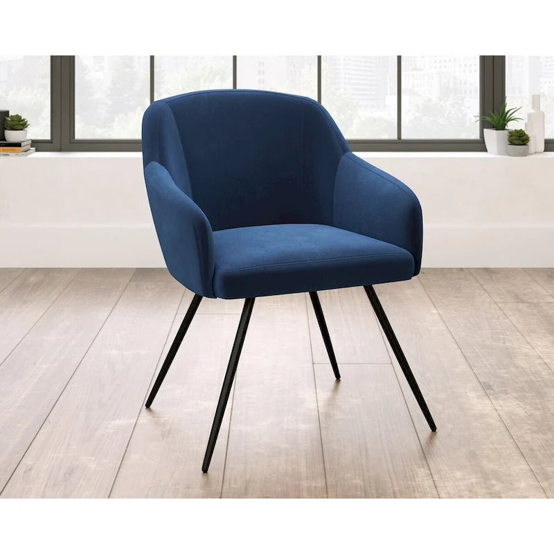 Dark Blue Velvet Accent Chair – Single Seat, Black Metal Legs
