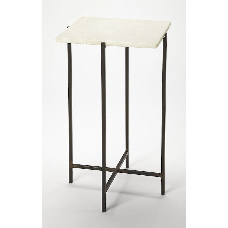 Square Marble Top Metal Leg Side Table, Multi-color / Green Marble, Single