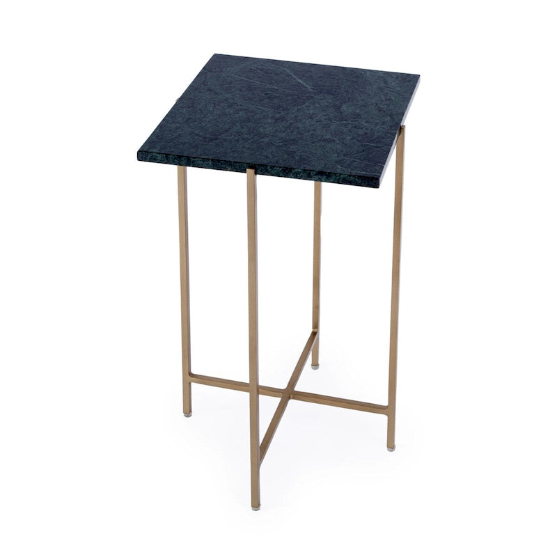 Square Marble Top Metal Leg Side Table, Multi-color / Green Marble, Single