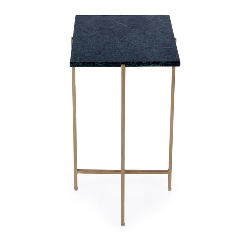Square Marble Top Metal Leg Side Table, Multi-color / Green Marble, Single