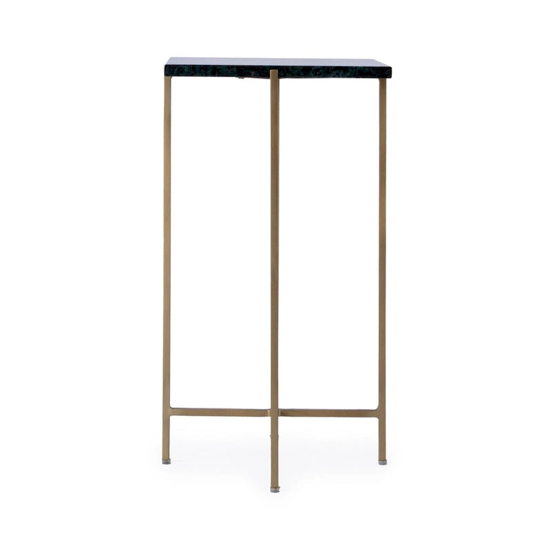 Square Marble Top Metal Leg Side Table, Multi-color / Green Marble, Single