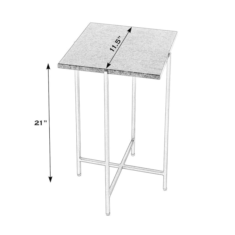 Square Marble Top Metal Leg Side Table, Multi-color / Green Marble, Single