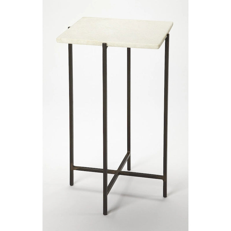 Square Marble Top Metal Leg Side Table, Multi-color / Green Marble, Single