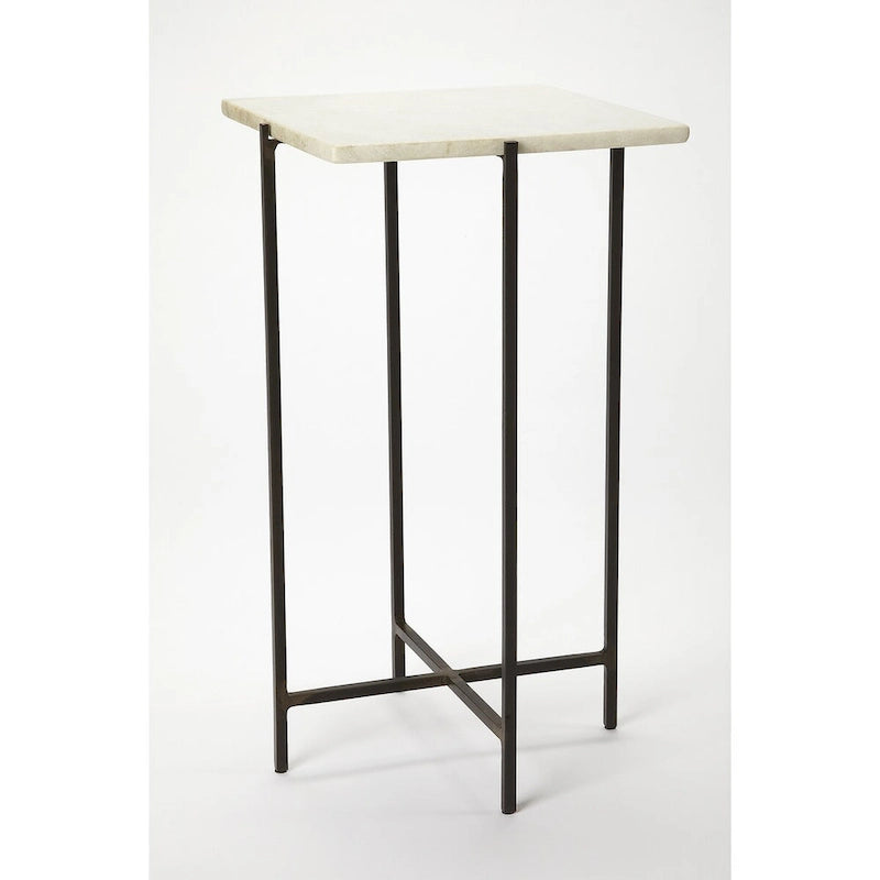 Square Marble Top Metal Leg Side Table, Multi-color / Green Marble, Single
