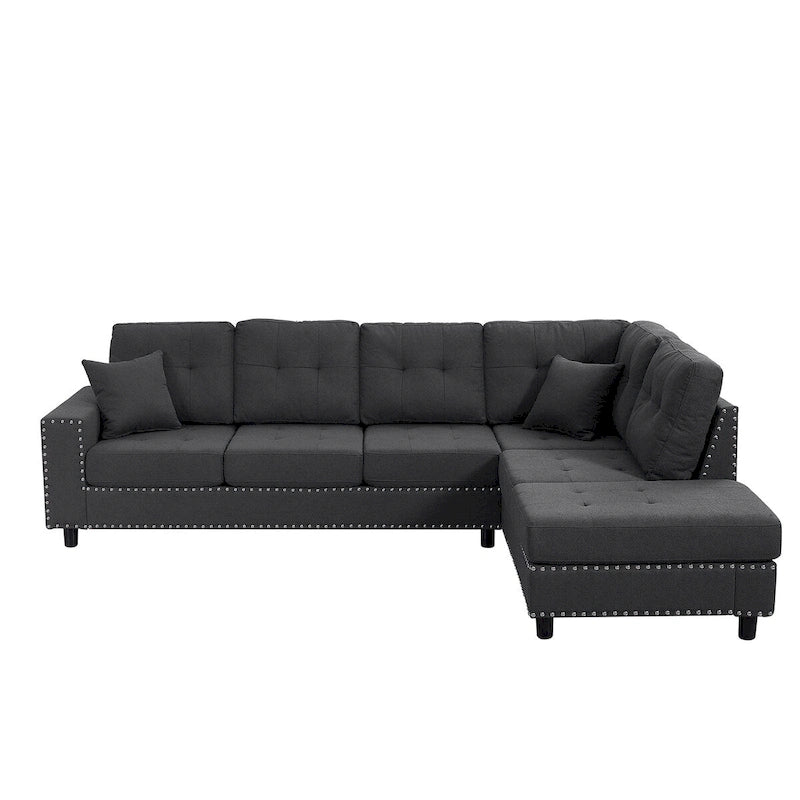 Grey/Off White L-Shaped Sectional Sofa, Modular Style, Seats 5–6