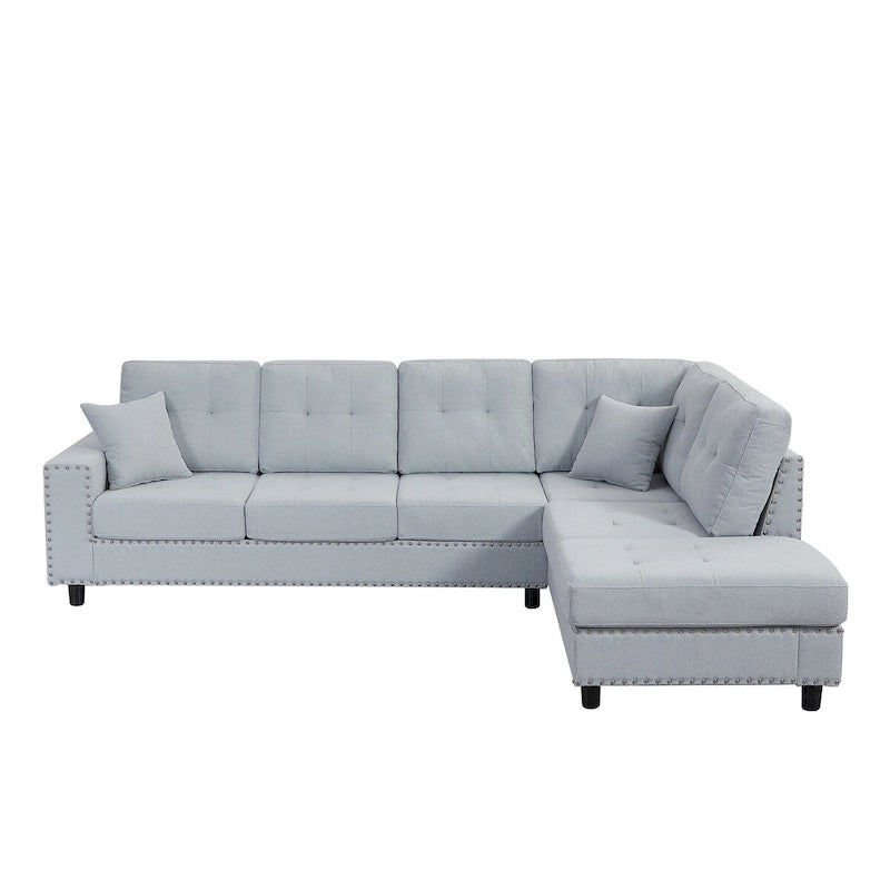 Grey/Off White L-Shaped Sectional Sofa, Modular Style, Seats 5–6