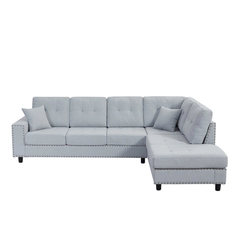 Grey/Off White L-Shaped Sectional Sofa, Modular Style, Seats 5–6