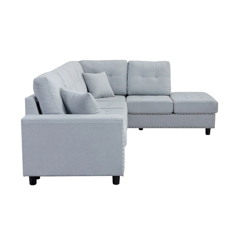 Grey/Off White L-Shaped Sectional Sofa, Modular Style, Seats 5–6