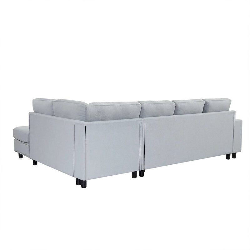 Grey/Off White L-Shaped Sectional Sofa, Modular Style, Seats 5–6