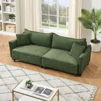 White / Grey / Green Corduroy 2-Seat Convertible Sofa Bed with Throw Pillows
