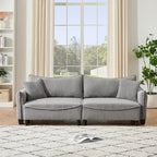 White / Grey / Green Corduroy 2-Seat Convertible Sofa Bed with Throw Pillows