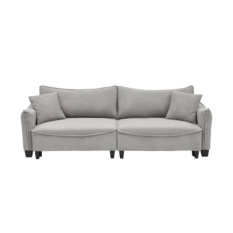 White / Grey / Green Corduroy 2-Seat Convertible Sofa Bed with Throw Pillows
