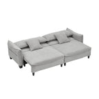 White / Grey / Green Corduroy 2-Seat Convertible Sofa Bed with Throw Pillows