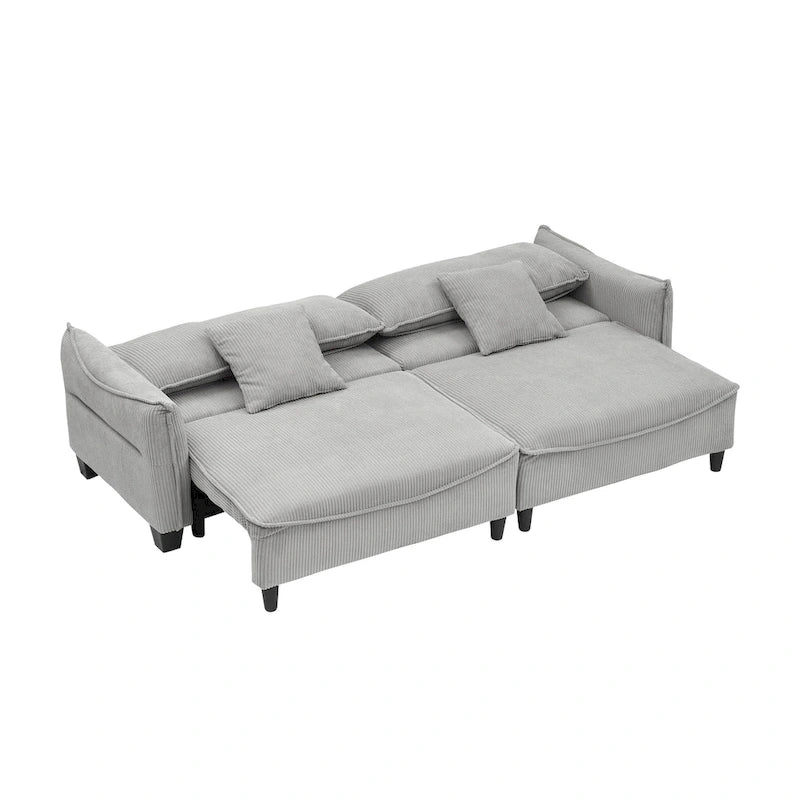 White / Grey / Green Corduroy 2-Seat Convertible Sofa Bed with Throw Pillows