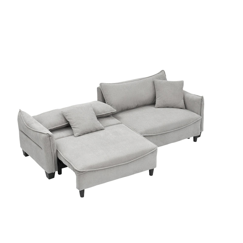 White / Grey / Green Corduroy 2-Seat Convertible Sofa Bed with Throw Pillows