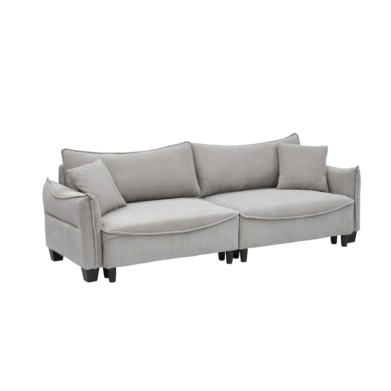 White / Grey / Green Corduroy 2-Seat Convertible Sofa Bed with Throw Pillows