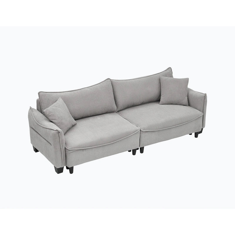 White / Grey / Green Corduroy 2-Seat Convertible Sofa Bed with Throw Pillows