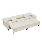 White / Grey / Green Corduroy 2-Seat Convertible Sofa Bed with Throw Pillows