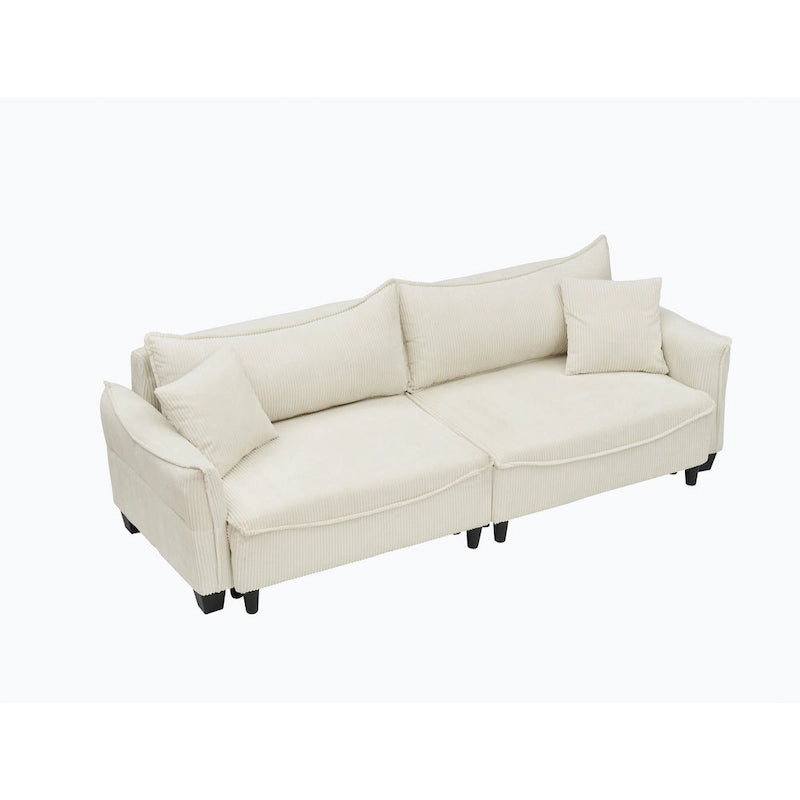 White / Grey / Green Corduroy 2-Seat Convertible Sofa Bed with Throw Pillows