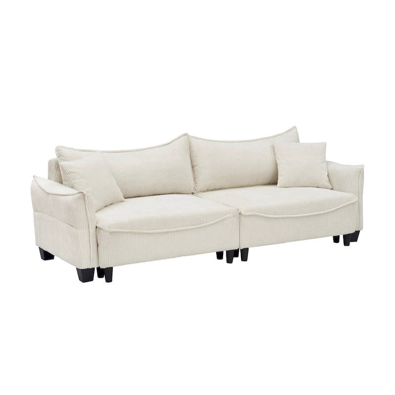 White / Grey / Green Corduroy 2-Seat Convertible Sofa Bed with Throw Pillows
