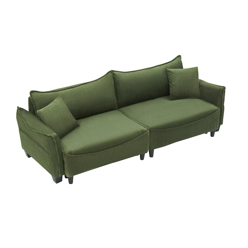 White / Grey / Green Corduroy 2-Seat Convertible Sofa Bed with Throw Pillows