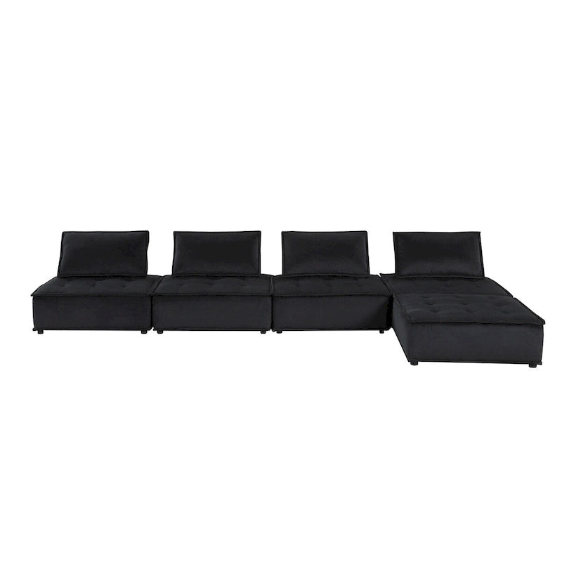 Light Gray / Black Velvet Tufted Modular Sectional Sofa with Ottoman, Seats 5