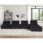 Light Gray / Black Velvet Tufted Modular Sectional Sofa with Ottoman, Seats 5