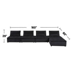 Light Gray / Black Velvet Tufted Modular Sectional Sofa with Ottoman, Seats 5