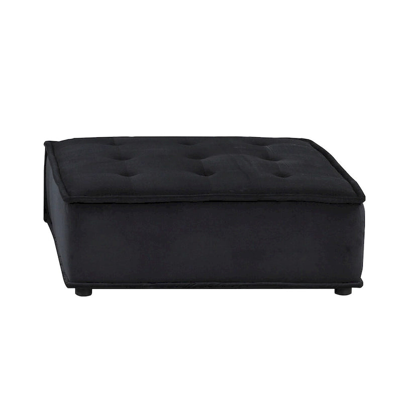 Light Gray / Black Velvet Tufted Modular Sectional Sofa with Ottoman, Seats 5