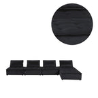 Light Gray / Black Velvet Tufted Modular Sectional Sofa with Ottoman, Seats 5