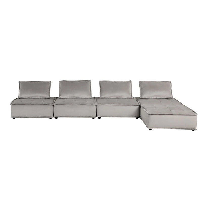 Light Gray / Black Velvet Tufted Modular Sectional Sofa with Ottoman, Seats 5