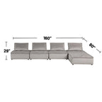 Light Gray / Black Velvet Tufted Modular Sectional Sofa with Ottoman, Seats 5