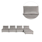 Light Gray / Black Velvet Tufted Modular Sectional Sofa with Ottoman, Seats 5