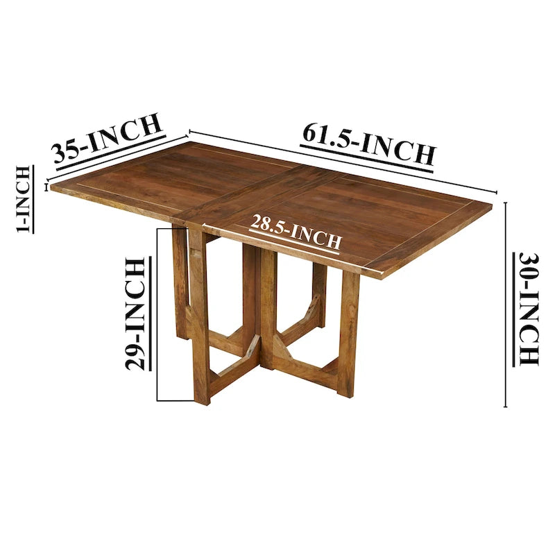 Brown Rectangular Dining Table, Solid Mango Wood, Seats 6