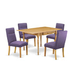Oak Drop-Leaf Dining Table Set with Dahlia Linen Chairs – 3 or 5 Seat Options