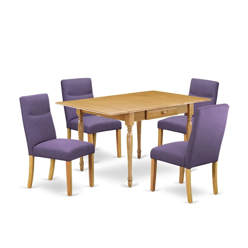 Oak Drop-Leaf Dining Table Set with Dahlia Linen Chairs – 3 or 5 Seat Options